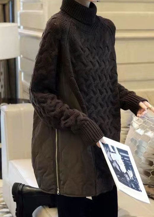 Chocolate Turtleneck Patchwork Thick Fall Sweater