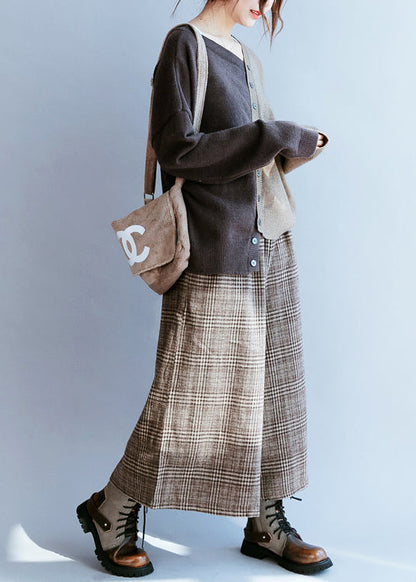 Chocolate V Neck Patchwork Knit Sweater Winter