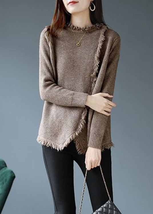 Chocolate Retro Asymmetrical Design Fall Knitted Sweaters