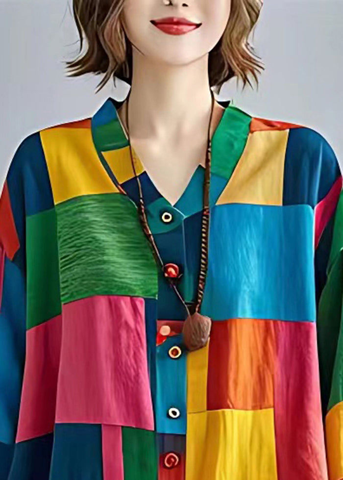 Colorblock Asymmetrical Applique Linen Blouses Bracelet Sleeve