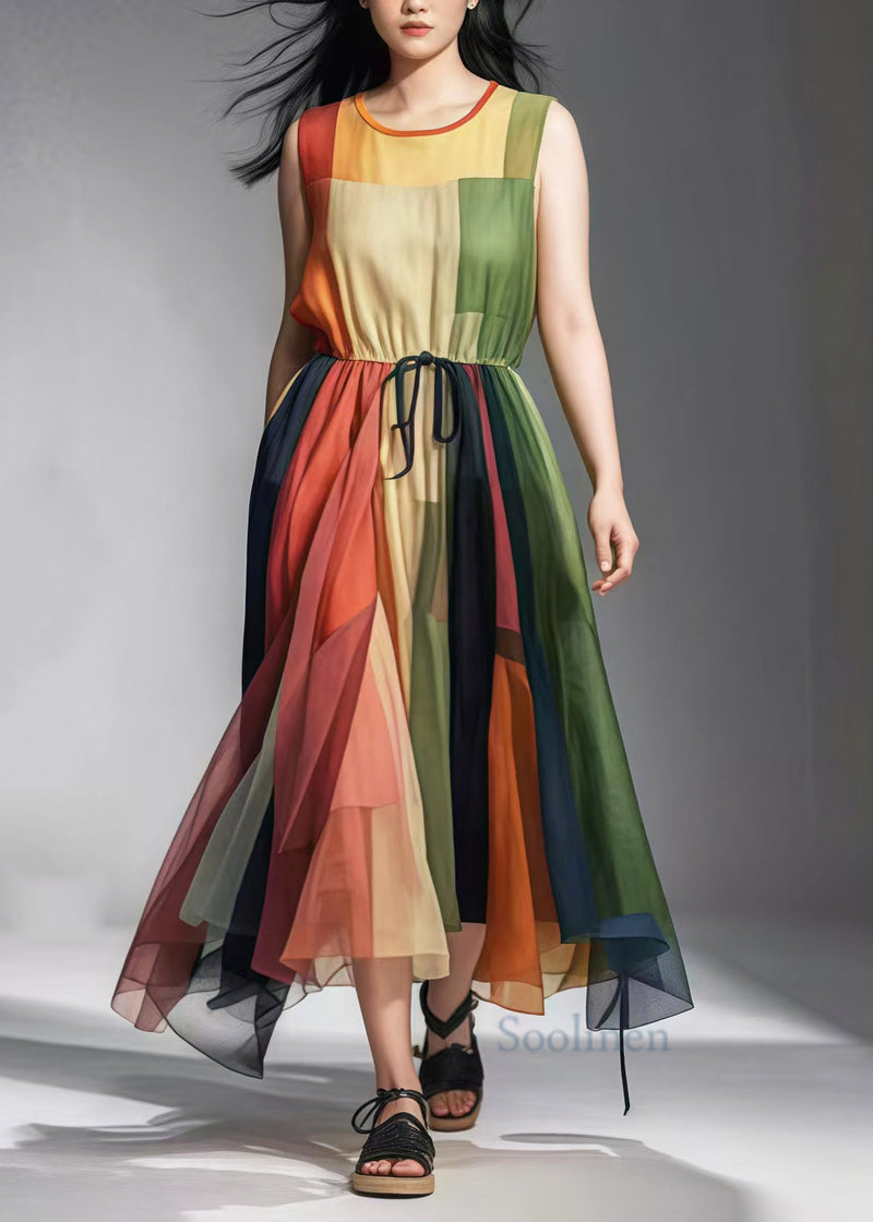 Colorblock Cinched Patchwork Tulle Sundress Sleeveless
