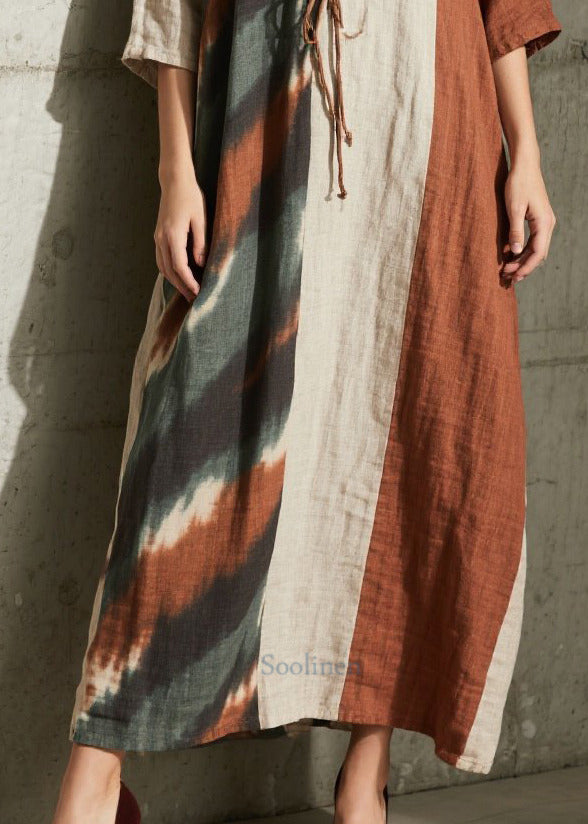 Colorblock Cross Strap Patchwork Cotton Dress Half Sleeve