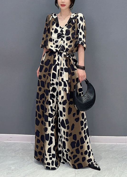 Colorblock Leopard Pockets Patchwork Cotton Jumpsuit Summer