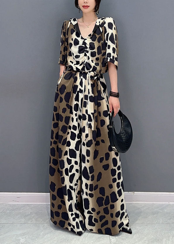 Colorblock Leopard Pockets Patchwork Cotton Jumpsuit Summer