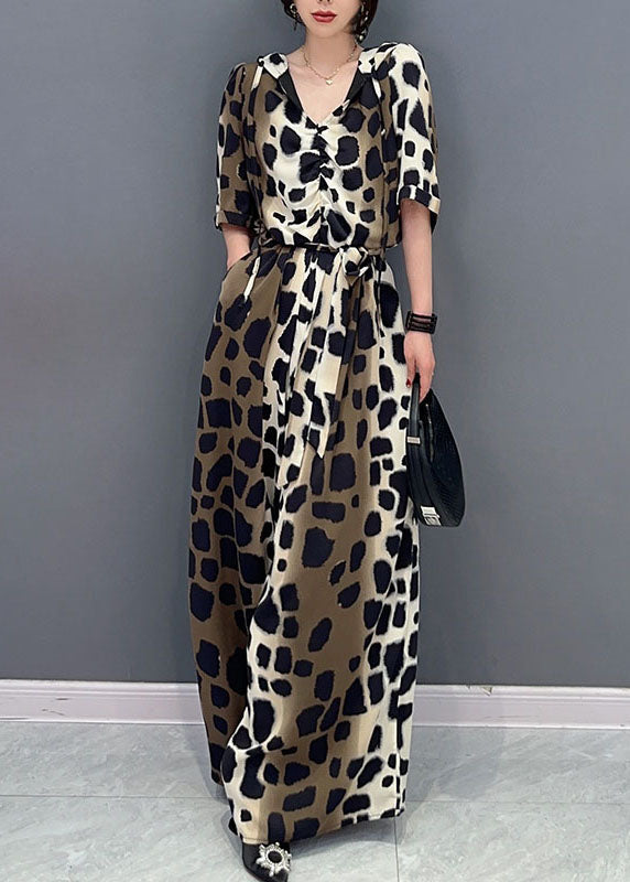 Colorblock Leopard Pockets Patchwork Cotton Jumpsuit Summer