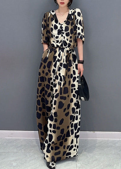 Colorblock Leopard Pockets Patchwork Cotton Jumpsuit Summer