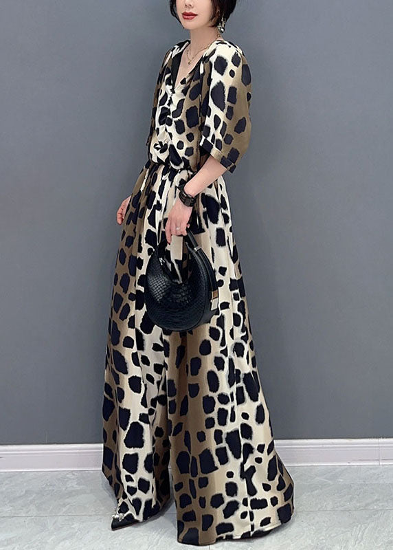 Colorblock Leopard Pockets Patchwork Cotton Jumpsuit Summer