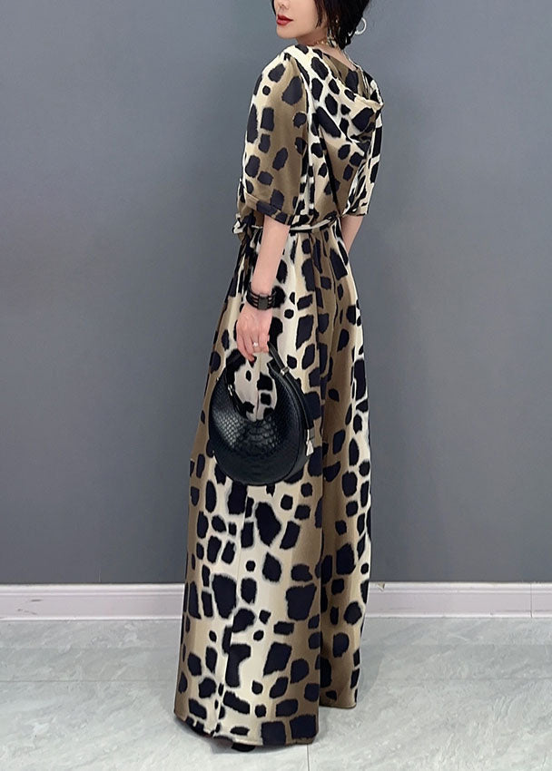 Colorblock Leopard Pockets Patchwork Cotton Jumpsuit Summer