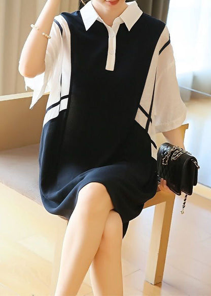 Colorblock Oversized Patchwork Cotton Mid Dress Summer