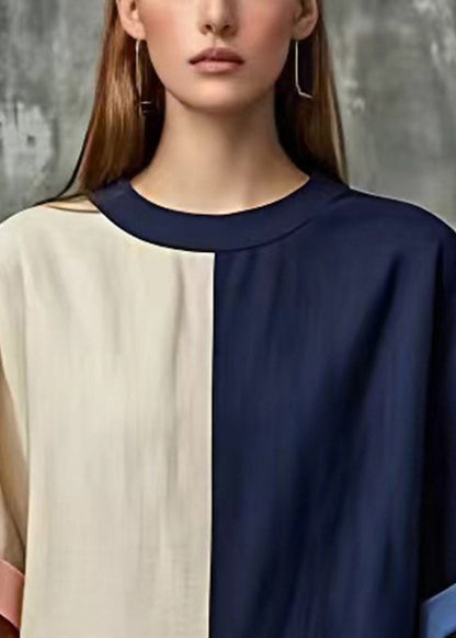 Colorblock Oversized Patchwork Pockets Linen Dress Summer