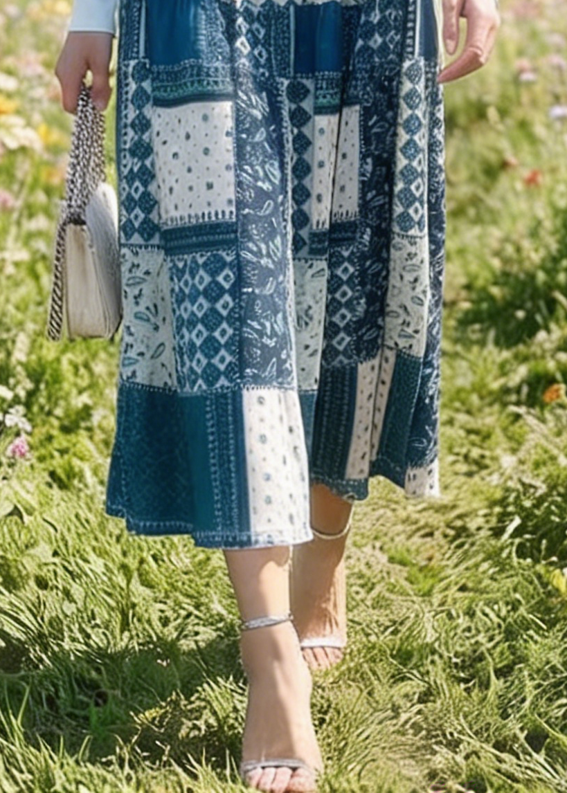 Colorblock Plaid Elastic Waist Cotton Skirt Summer