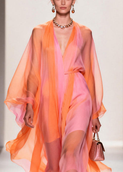 Colorblock V Neck Chiffon Holiday Dress Summer