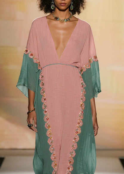Colorblock V Neck Cotton Dress Summer