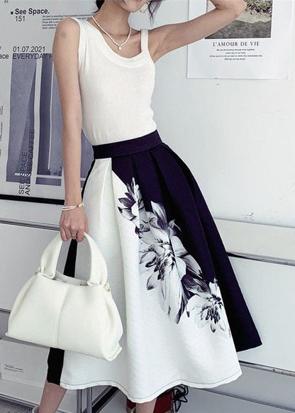 Colorblock Wrinkled Print Cotton Skirts Spring
