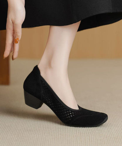 Comfortable Breathable Chunky Black Suede Shoes