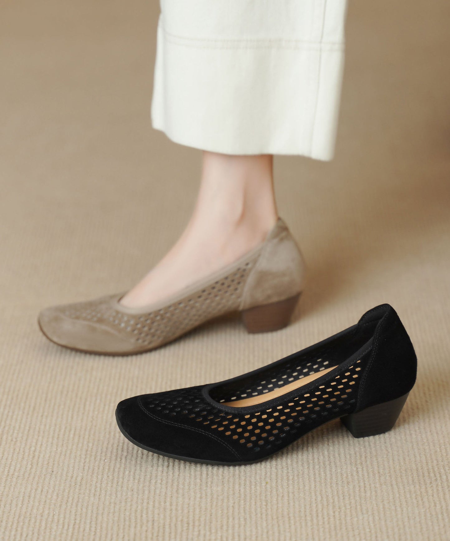 Comfortable Breathable Chunky Black Suede Shoes