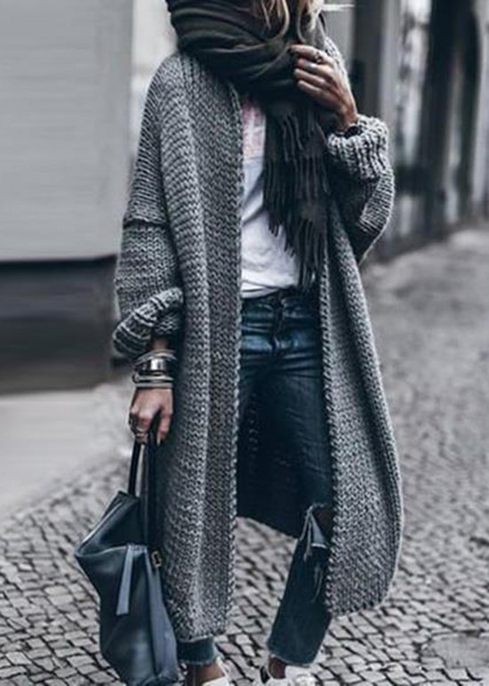 Dark Grey Long Knit Cardigan Fall