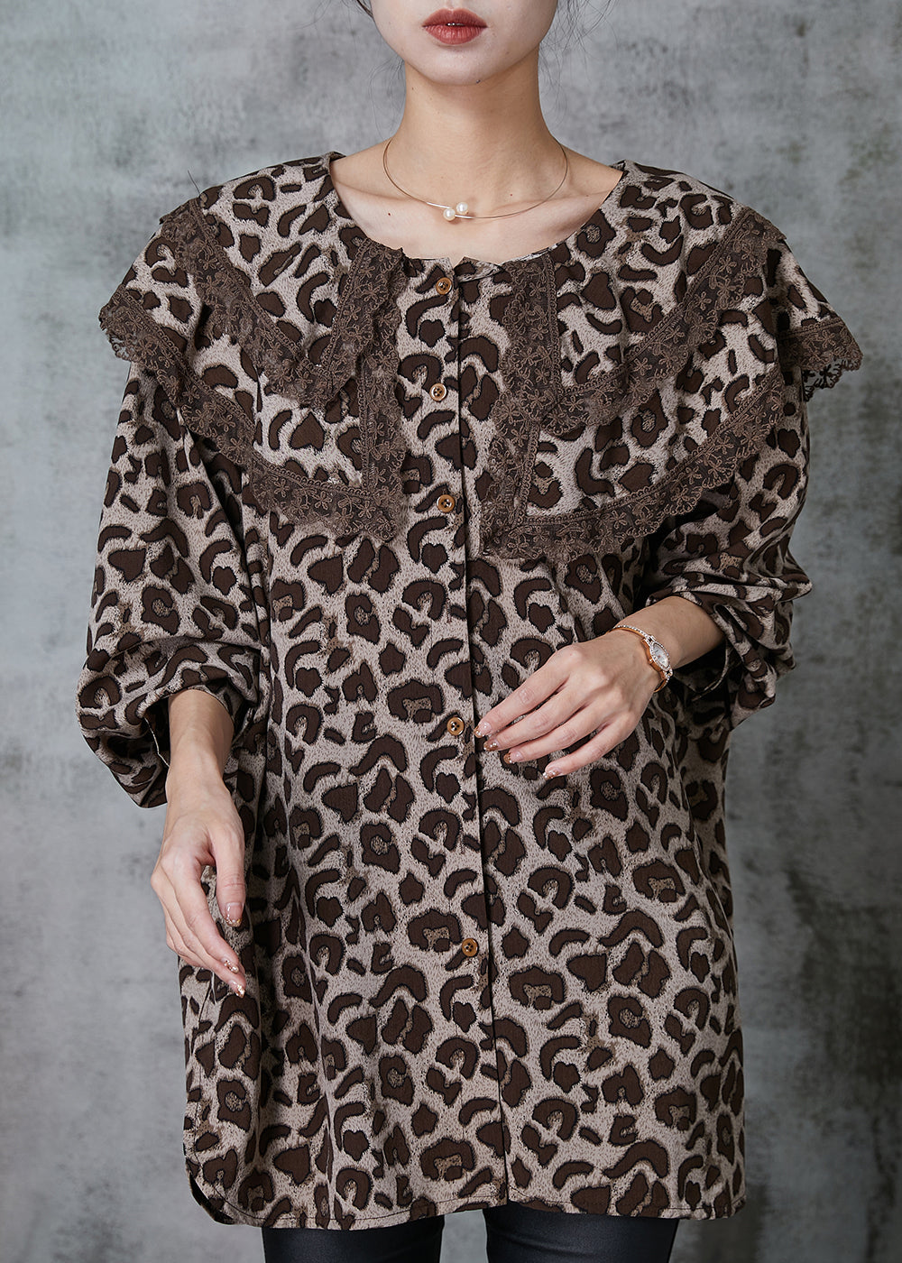 Double-layer Leopard Print Chiffon Blouse Top Spring