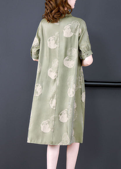 Dousha Green Peter Pan Collar Print Patchwork Silk Dresses Summer