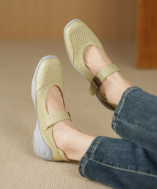Faux Leather Flat Shoes Buckle Strap Hollow Out Flat Feet Shoes