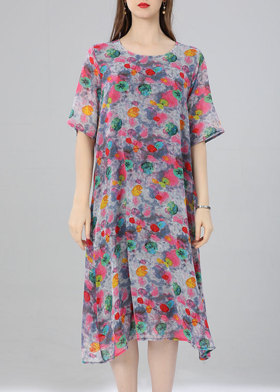 O Neck Print Patchwork Chiffon Dress Summer