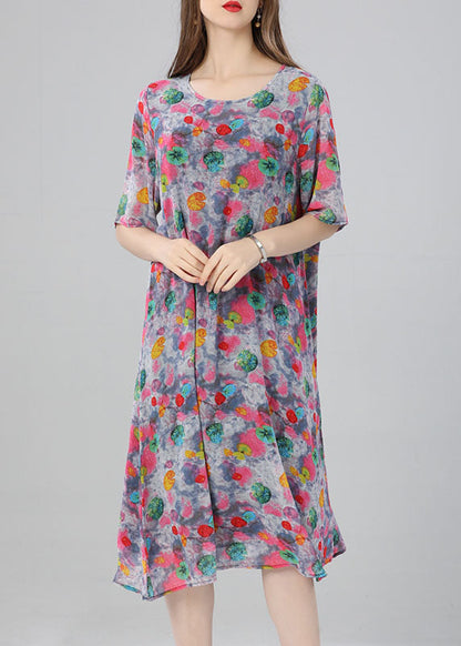 O Neck Print Patchwork Chiffon Dress Summer