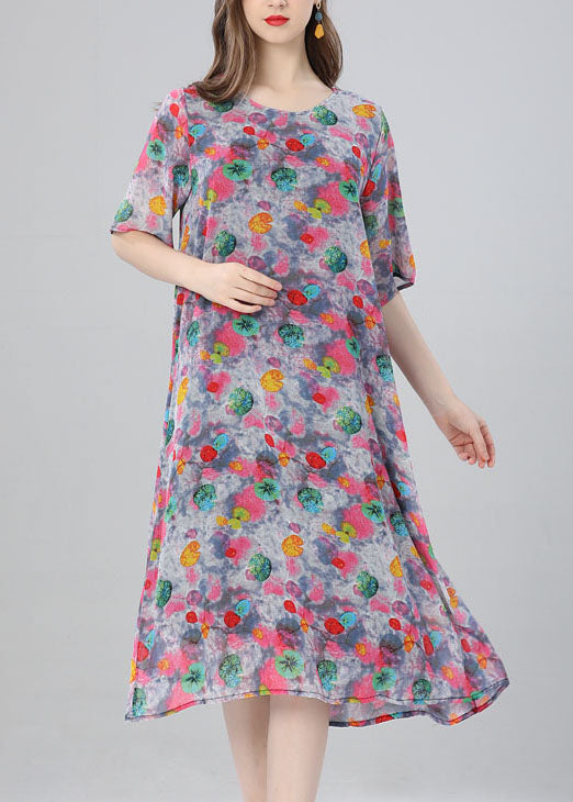 O Neck Print Patchwork Chiffon Dress Summer