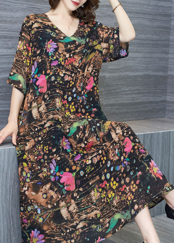 V Neck Patchwork Chiffon Dresses Summer