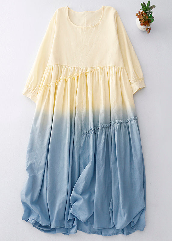 Gradient Color Ruffled Cotton Vacation Dress Summer