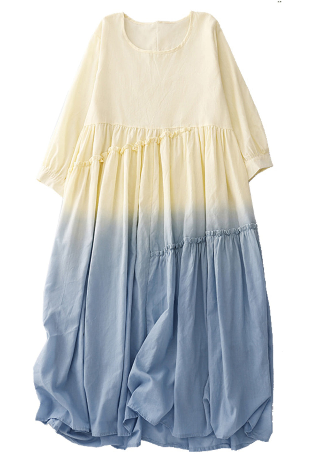 Gradient Color Ruffled Cotton Vacation Dress Summer