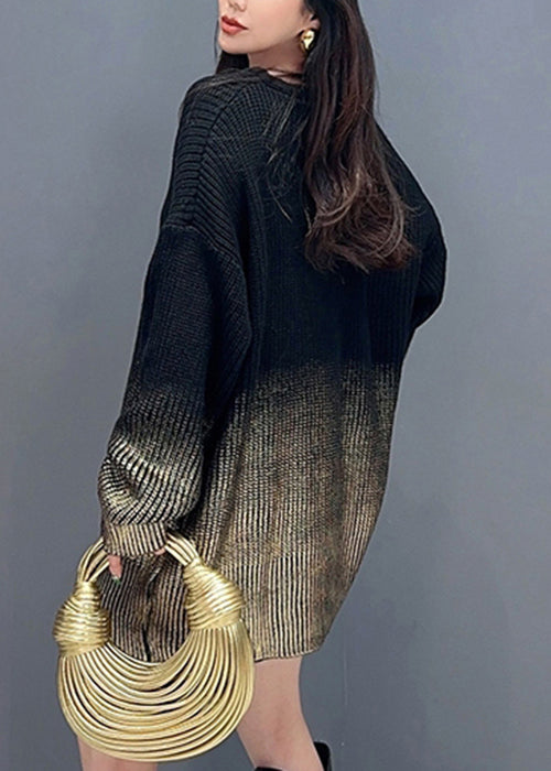 Gradient Color V Neck Cozy Cotton Knit Sweaters Long Sleeve