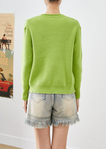 Grass Green Asymmetrical Side Open Knit Short Sweater Winter