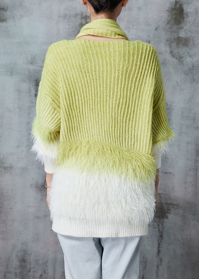 Grass Green Oversized Gradient Color Mink Velvet Knitted Sweaters Winter