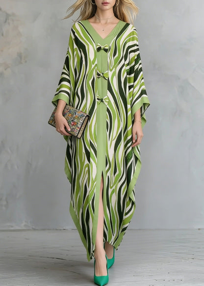 Grass Green Oversized Print Maxi Dresses Batwing Sleeve
