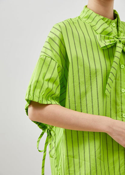 Grass Green Striped Cotton Shirt Tops Summer