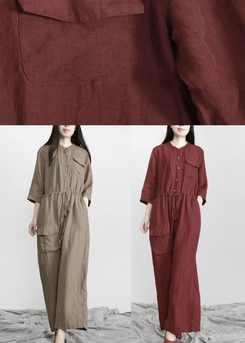 Gray Drawstring Outfits Rompers Linen