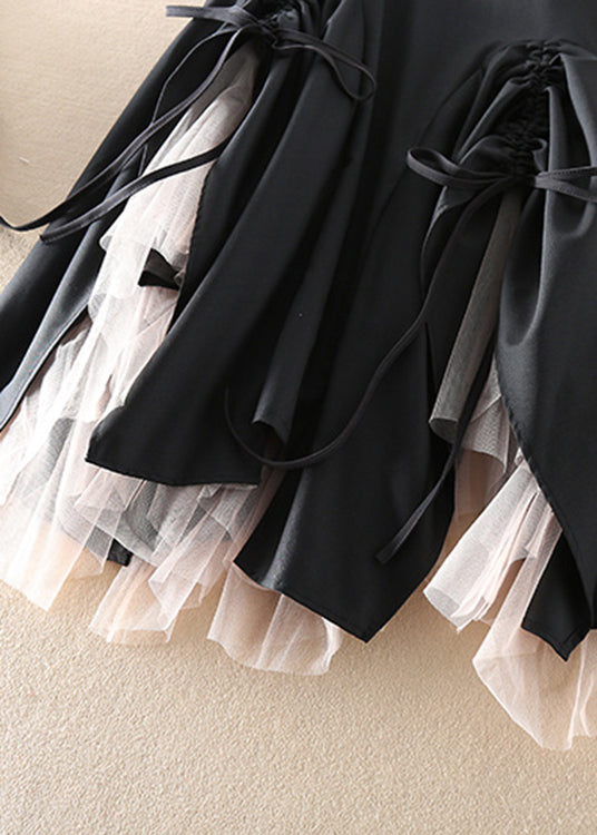 Green Asymmetrical Drawstring Patchwork Tulle Skirts Spring
