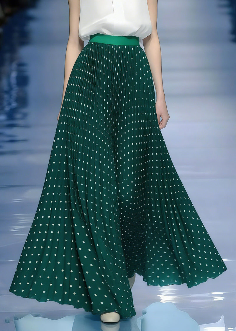 Green Elastic Waist Dot a Line Skirt Spring