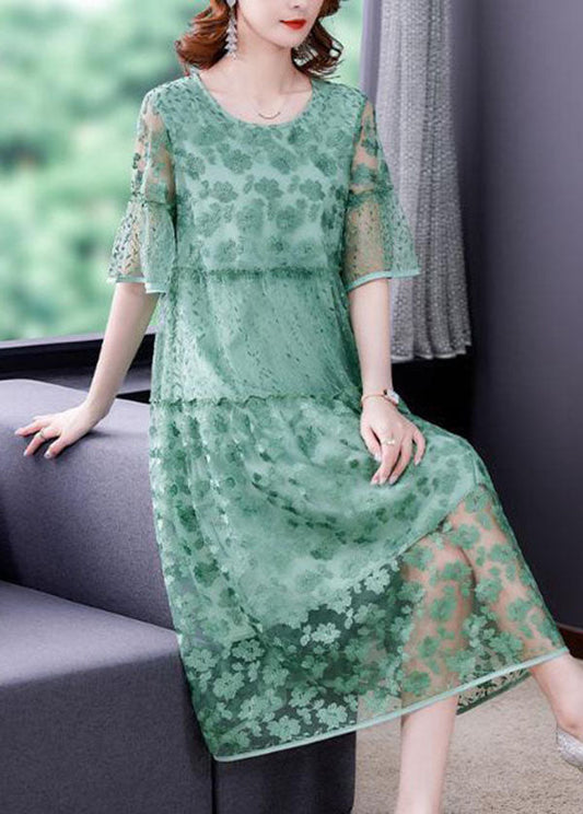 Green Embroideried Patchwork Tulle Holiday Dress Summer