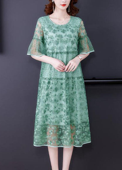 Green Embroideried Patchwork Tulle Holiday Dress Summer