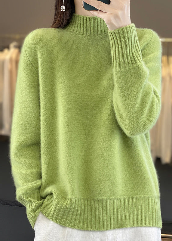 Green Half Hign Neck Thick Woolen Knit Sweaters Winter