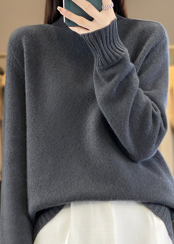 Green Half Hign Neck Thick Woolen Knit Sweaters Winter