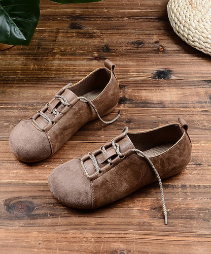 Green Lace Up Splicing Faux Leather Flat Shoes