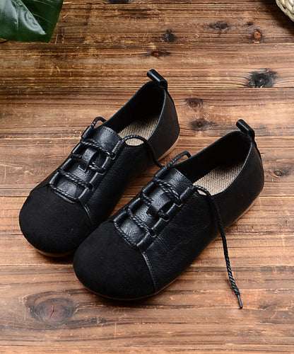 Green Lace Up Splicing Faux Leather Flat Shoes
