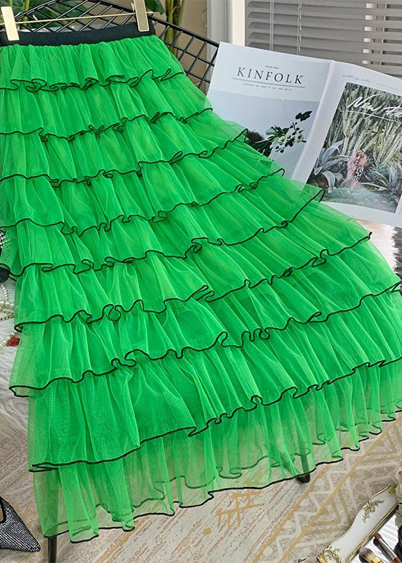 Green Layered Design Ruffled Tulle Skirts Summer