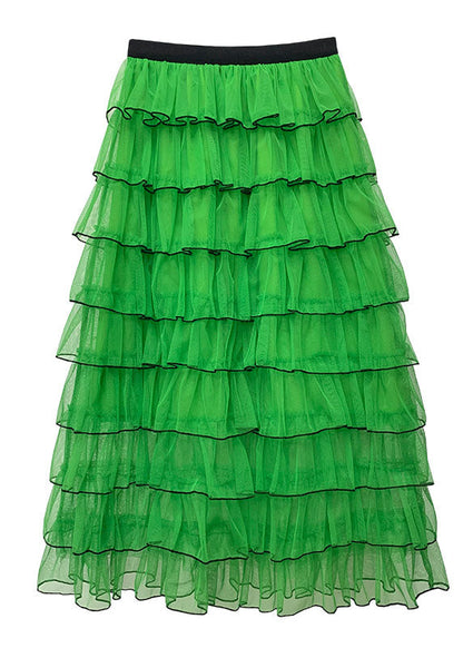 Green Layered Design Ruffled Tulle Skirts Summer