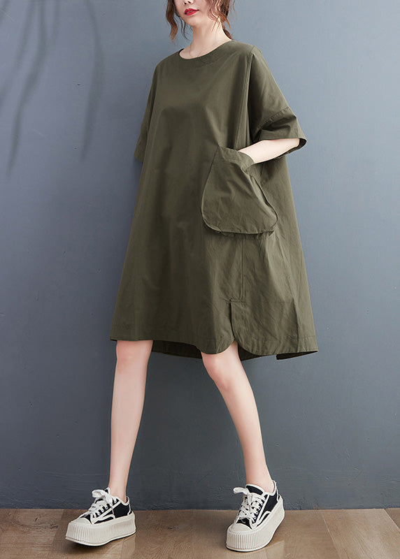 Green O-neck Patchwork Cotton Maxi Dresses Summer