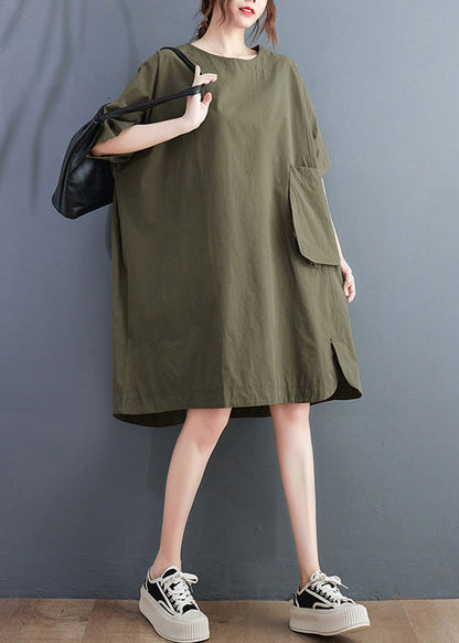 Green O-neck Patchwork Cotton Maxi Dresses Summer