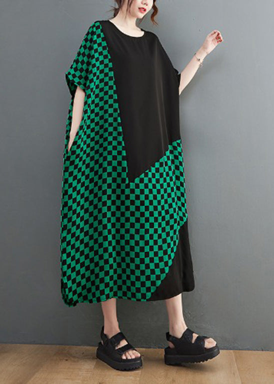 Green O-neck Patchwork Extra Large Hem Vacation Dresses Short Sleeve