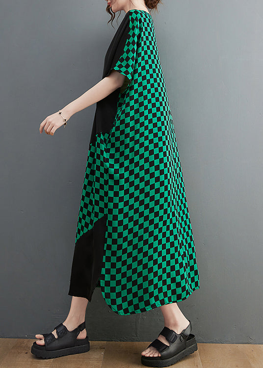 Green O-neck Patchwork Extra Large Hem Vacation Dresses Short Sleeve